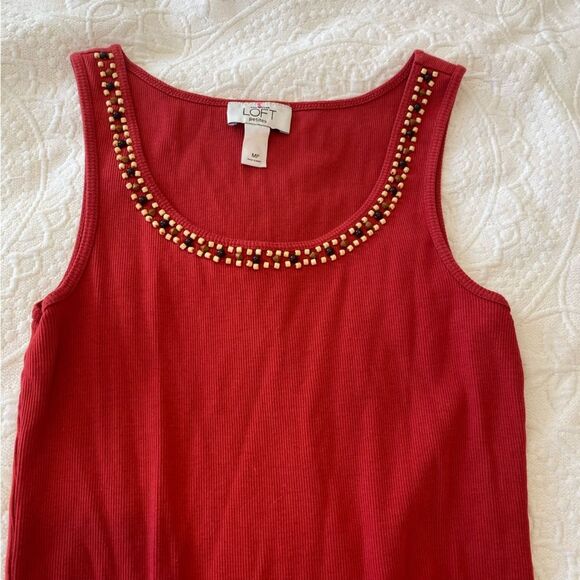 Loft Size Medium Ribbed Beaded Boho Artsy Rust Red Cotton Tank Top - Picture 5 of 7